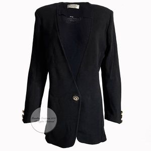 St John Knit Cardigan Jacket Collarless Black Santana Knit Basics Vintage 90s